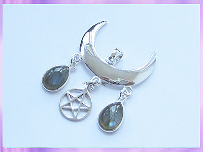 WMB3 Pentagram Wiccan Moon Pendant - Choose from 11  Gemstones - VRS