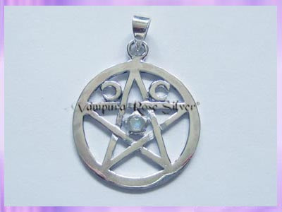 PC491 Triple Moon Pentagram Pendant - Moonstone - PREORDER ONLY