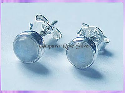 ST2 Stud Earrings - Rainbow Moonstone - Round