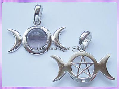 TMPG10 Fluorite Triple Moon Pendant with Hidden Pentagram