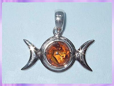 TMPG6 Amber Triple Moon Pendant with Hidden Pentagram