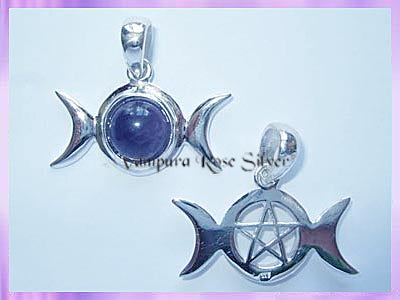 TMPG1 Amethyst Triple Moon Pendant With Pentagram