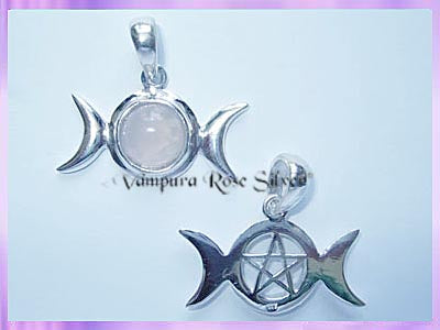 TMPG2 Rose Quartz Triple Moon Pendant With Pentagram