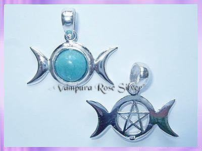 TMPG3 Amazonite Triple Moon Pendant With Pentagram