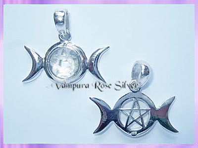 TMPG4 Quartz Crystal Triple Moon Pendant With Pentagram